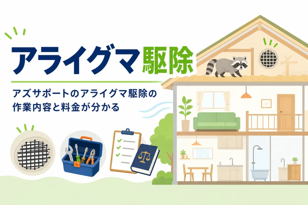 アズサポートのアライグマ駆除の作業内容と料金、外来生物のルールを紹介する記事のアイキャッチ