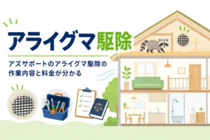 アズサポートのアライグマ駆除の作業内容と料金、外来生物のルールを紹介する記事のアイキャッチ