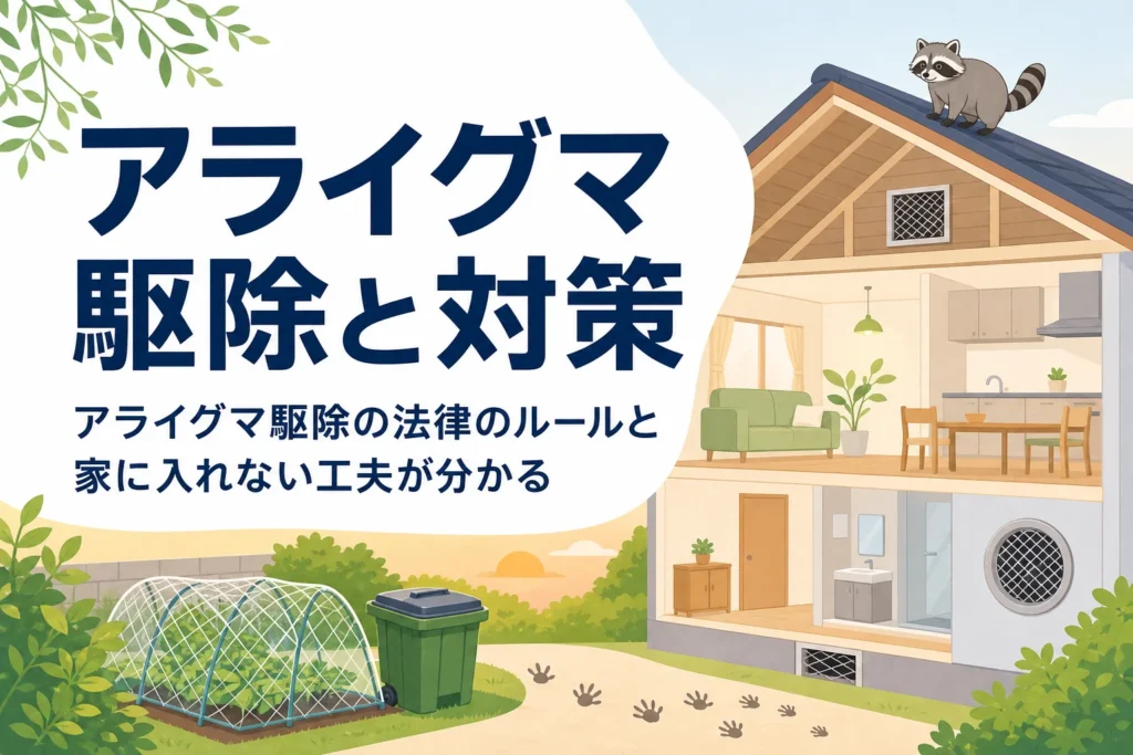 アライグマ駆除で知っておきたい外来生物法のルールと家に入れない工夫を紹介する記事のアイキャッチ