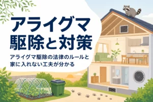 アライグマ駆除で知っておきたい外来生物法のルールと家に入れない工夫を紹介する記事のアイキャッチ