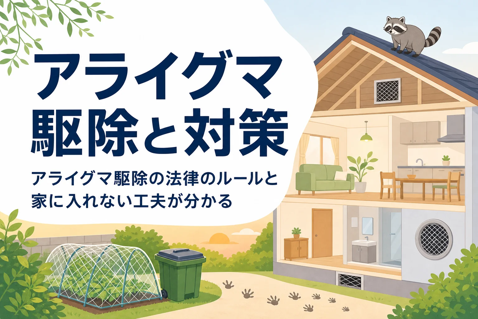 アライグマ駆除で知っておきたい外来生物法のルールと家に入れない工夫を紹介する記事のアイキャッチ