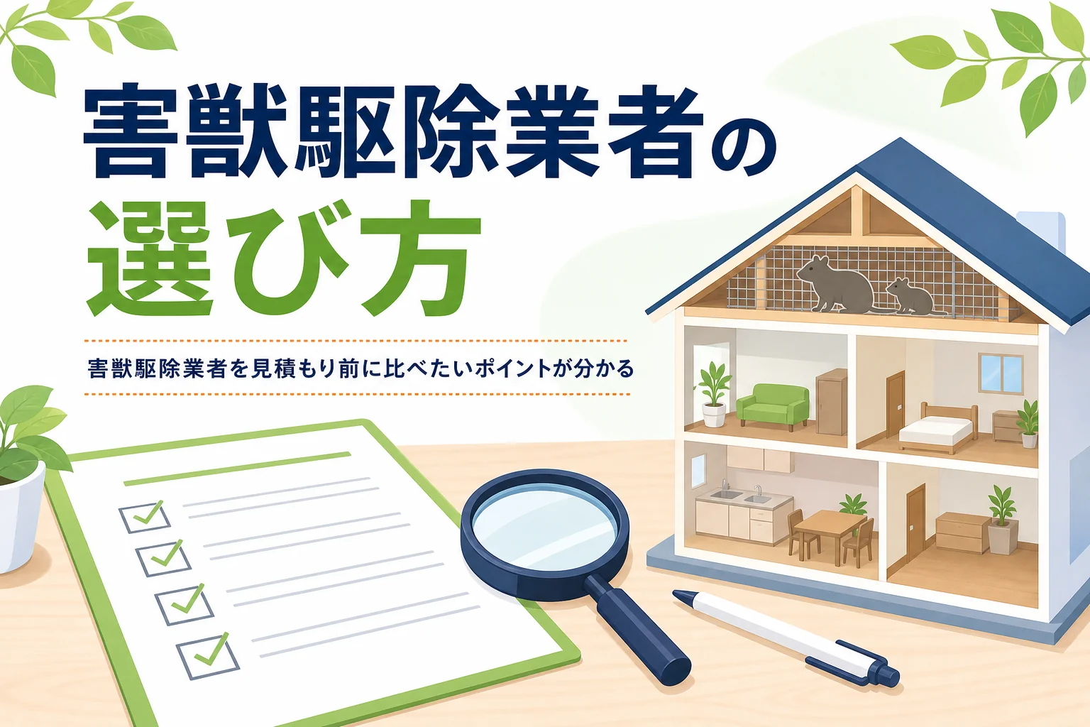 害獣駆除業者の選び方と見積もり前に比べたいポイントを紹介する記事のアイキャッチ