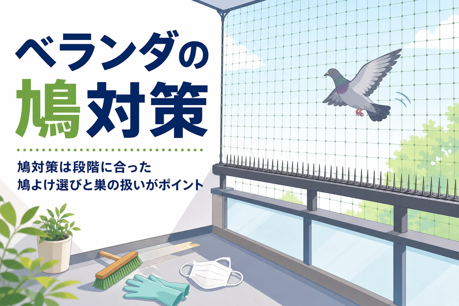ベランダの鳩対策として鳩よけの選び方と巣を作られた時の対処を紹介する記事のアイキャッチ