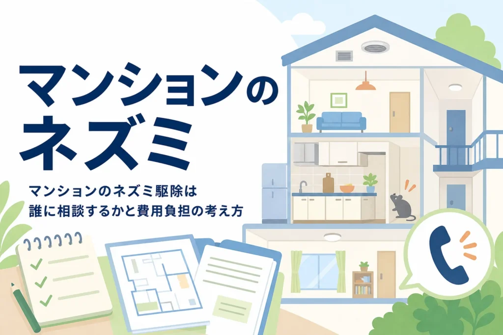 マンションでネズミが出た時の相談先と駆除費用の負担の考え方を紹介する記事のアイキャッチ