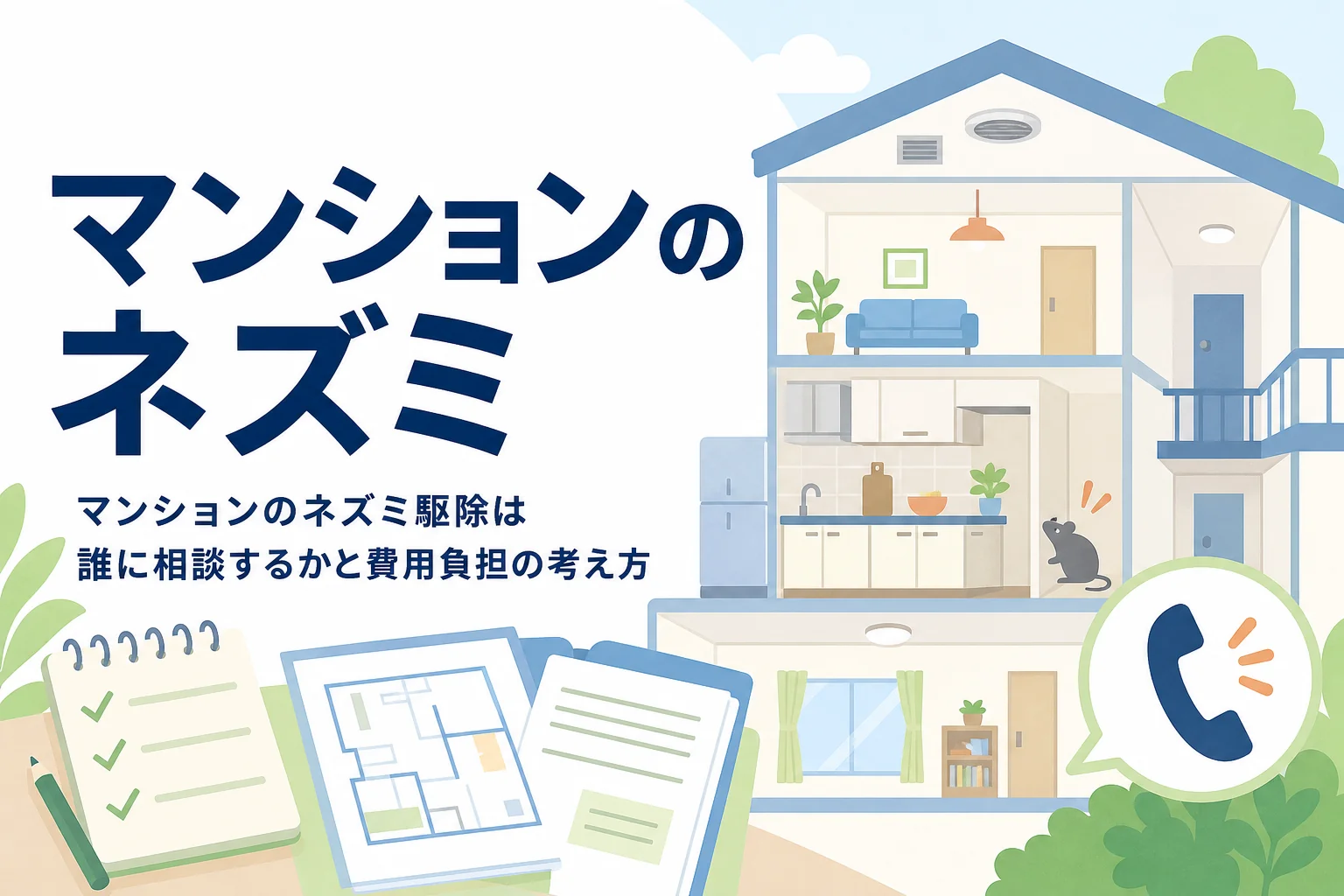 マンションでネズミが出た時の相談先と駆除費用の負担の考え方を紹介する記事のアイキャッチ