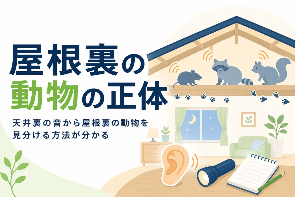 天井裏の音から屋根裏にいる動物の正体を見分ける方法を紹介する記事のアイキャッチ